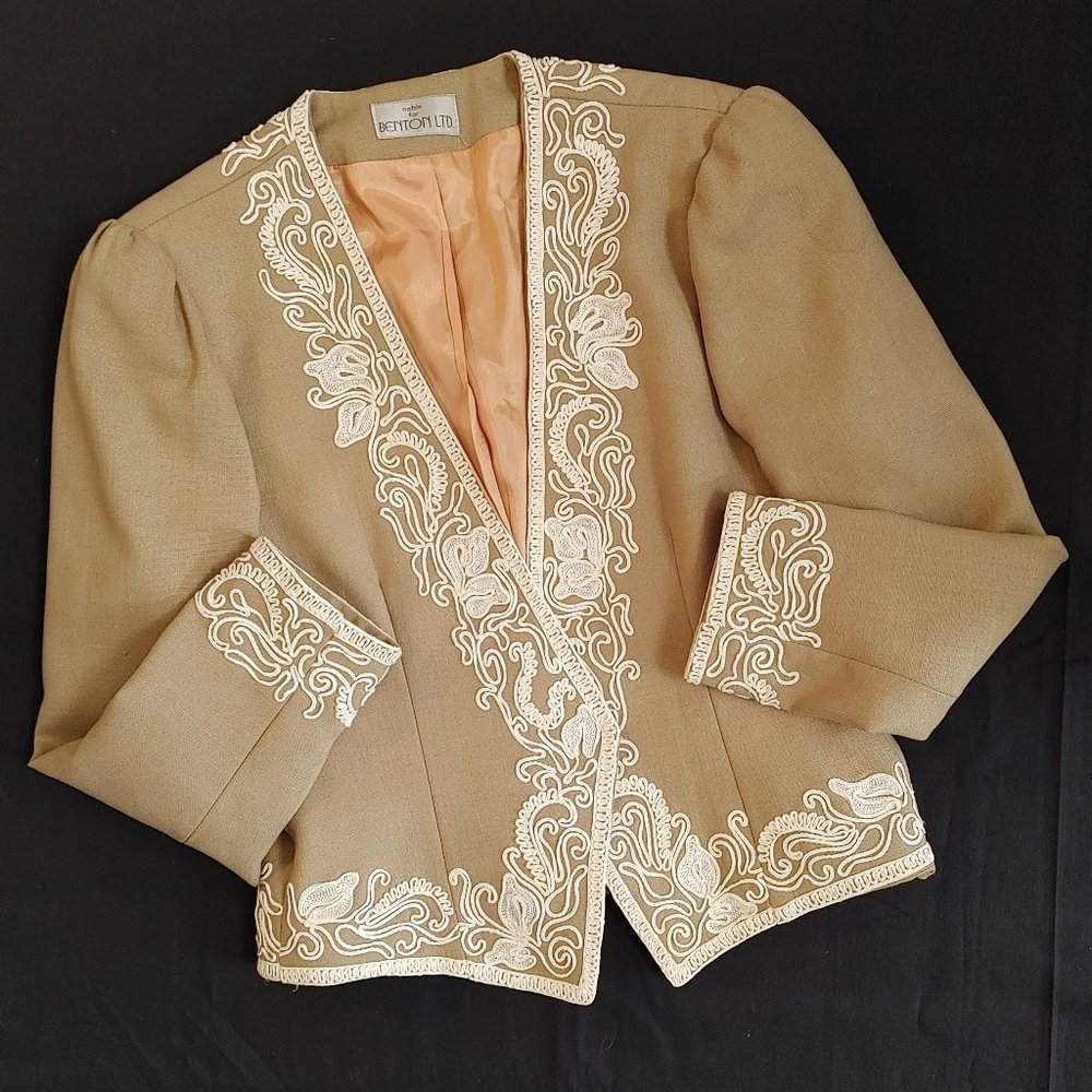 Vintage Embroidered Tan Blazer Jacket -